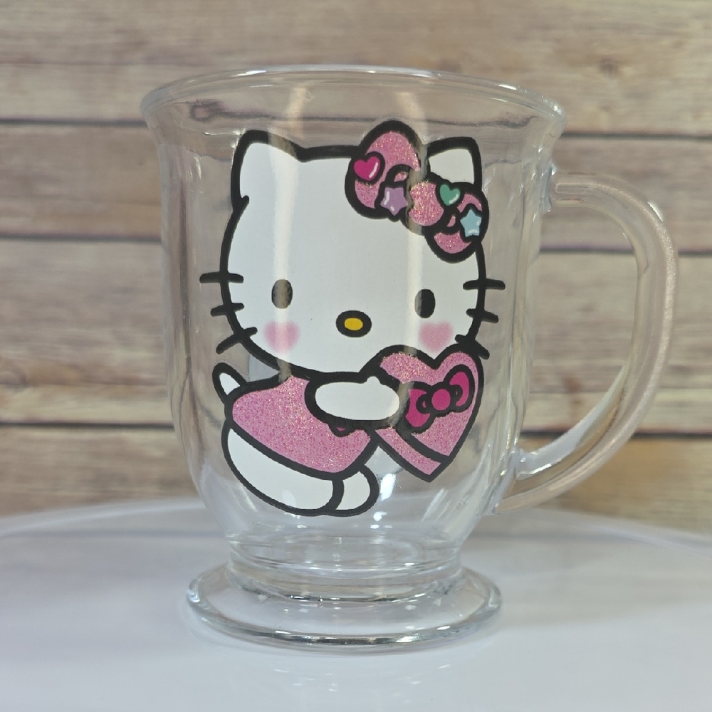 Sanrio Hello Kitty Pink Glitter Heart Glass Mug